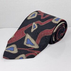Jacobs Roberts Silk Tie for Terry Bloskey's Black Red Blue Abstract Geometric